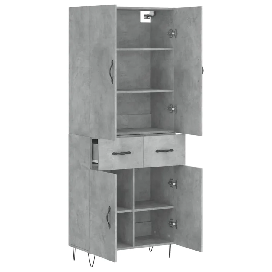 Buffet haut Gris béton 69,5x34x180 cm Bois d'ingénierie - 4