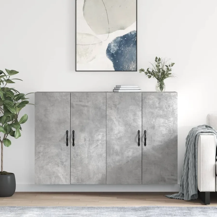 Armoires murales 2 pcs gris béton bois d'ingénierie