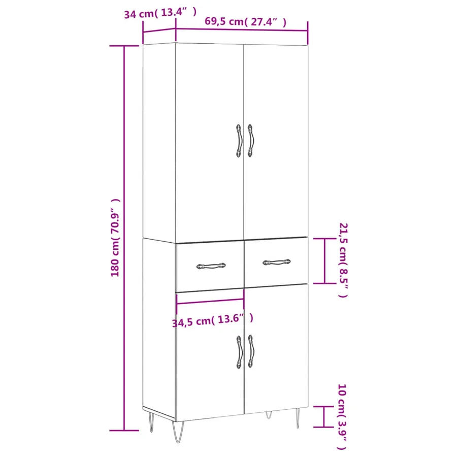 Buffet haut Sonoma gris 69,5x34x180 cm Bois d'ingénierie - 14