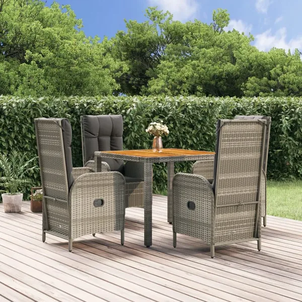 Ensemble à manger de jardin 5 pcs coussins gris résine tressée