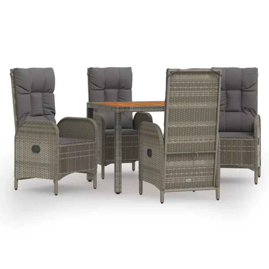 Ensemble à manger de jardin 5 pcs coussins gris résine tressée - 2