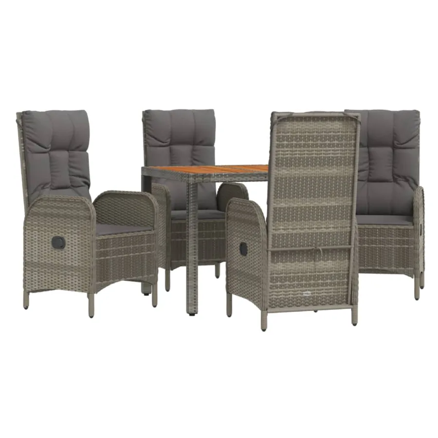 Ensemble à manger de jardin 5 pcs coussins gris résine tressée - 3