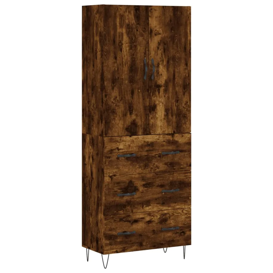 Buffet haut Chêne fumé 69,5x34x180 cm Bois d'ingénierie - 2