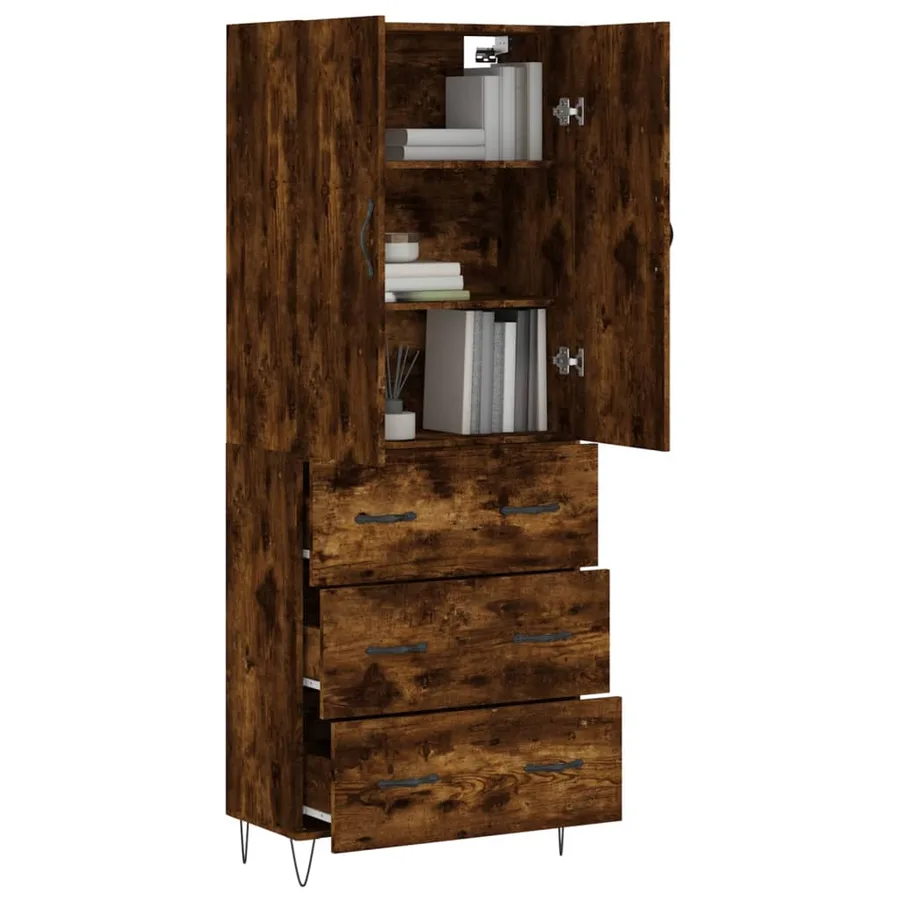 Buffet haut Chêne fumé 69,5x34x180 cm Bois d'ingénierie - 3