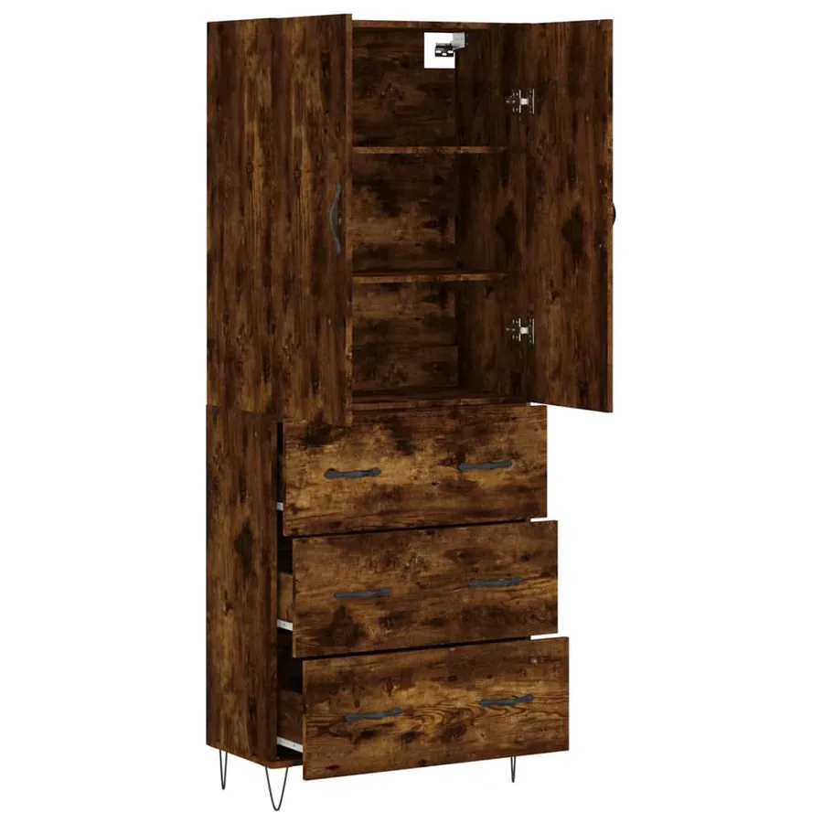 Buffet haut Chêne fumé 69,5x34x180 cm Bois d'ingénierie - 4
