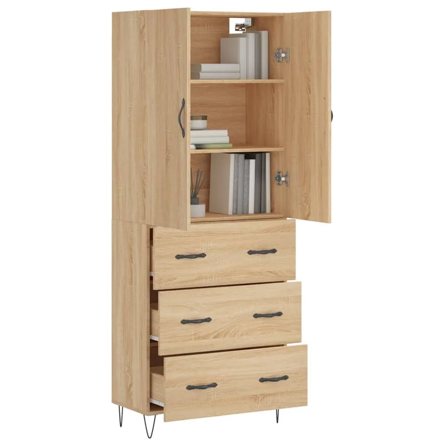 Buffet haut Chêne sonoma 69,5x34x180 cm Bois d'ingénierie - 3