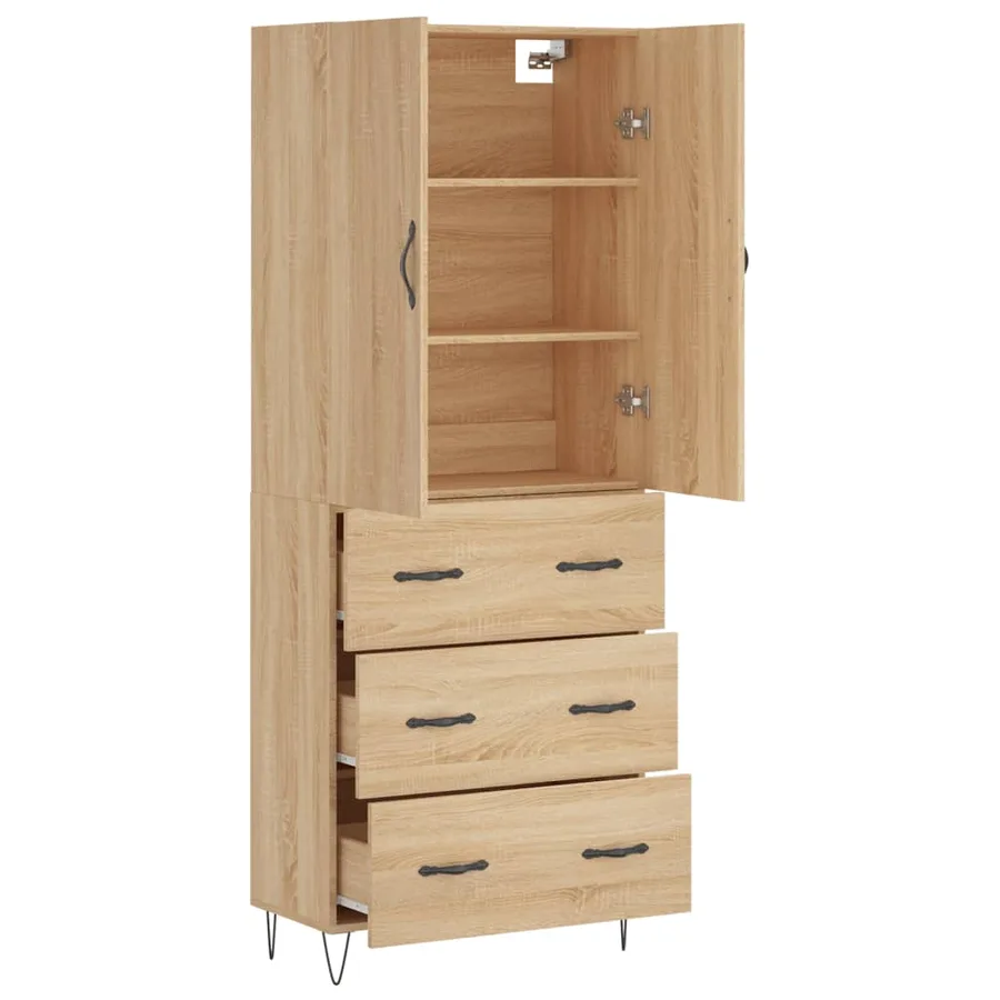 Buffet haut Chêne sonoma 69,5x34x180 cm Bois d'ingénierie - 4