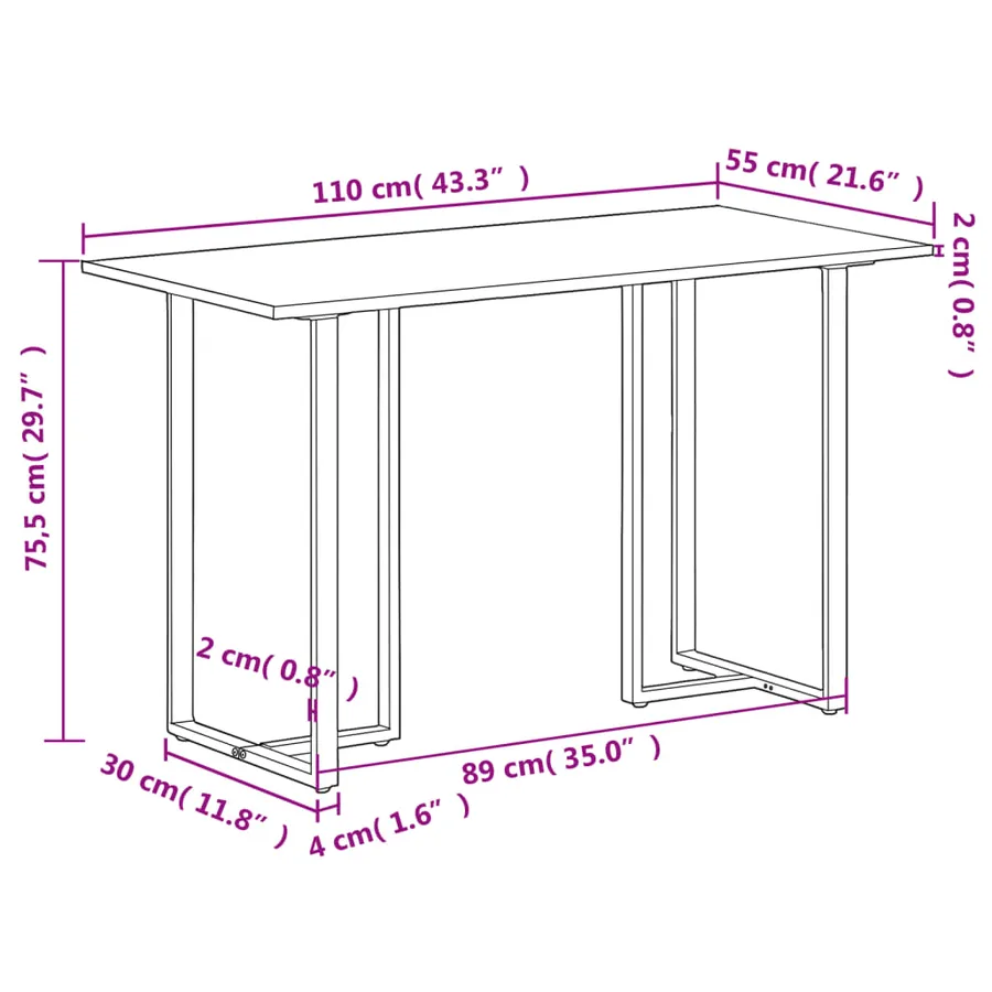Table à manger 110x55x75,5 cm bois de manguier massif - 8