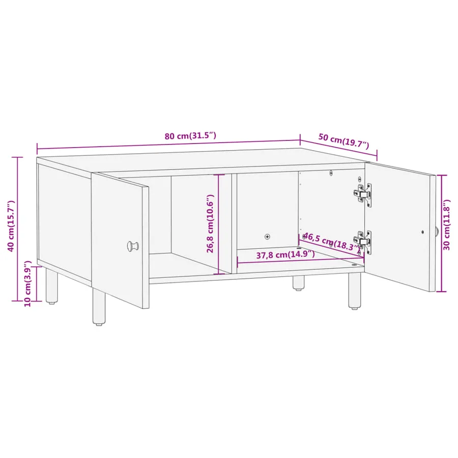 Table basse 80x50x40 cm bois massif d'acacia - 12