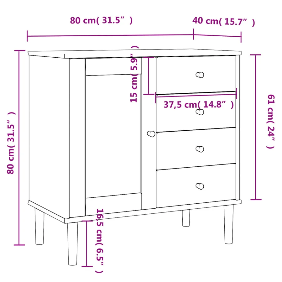 Buffet SENJA aspect rotin blanc 80x40x80 cm bois massif de pin - 10