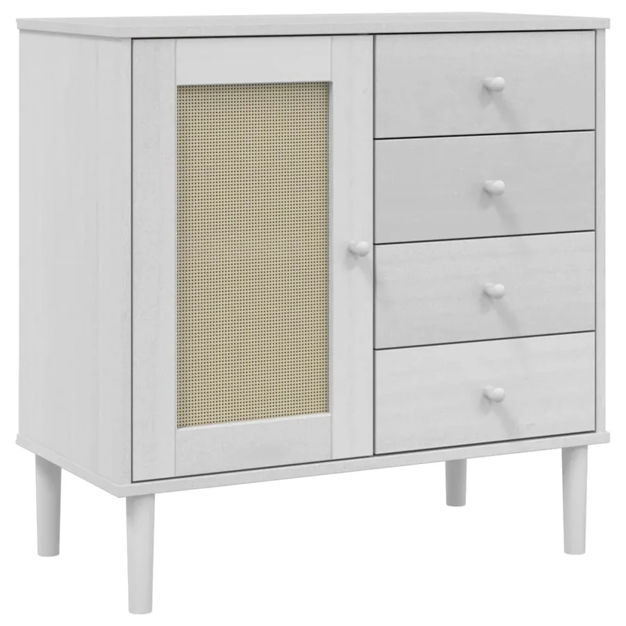 Buffet SENJA aspect rotin blanc 80x40x80 cm bois massif de pin - 2