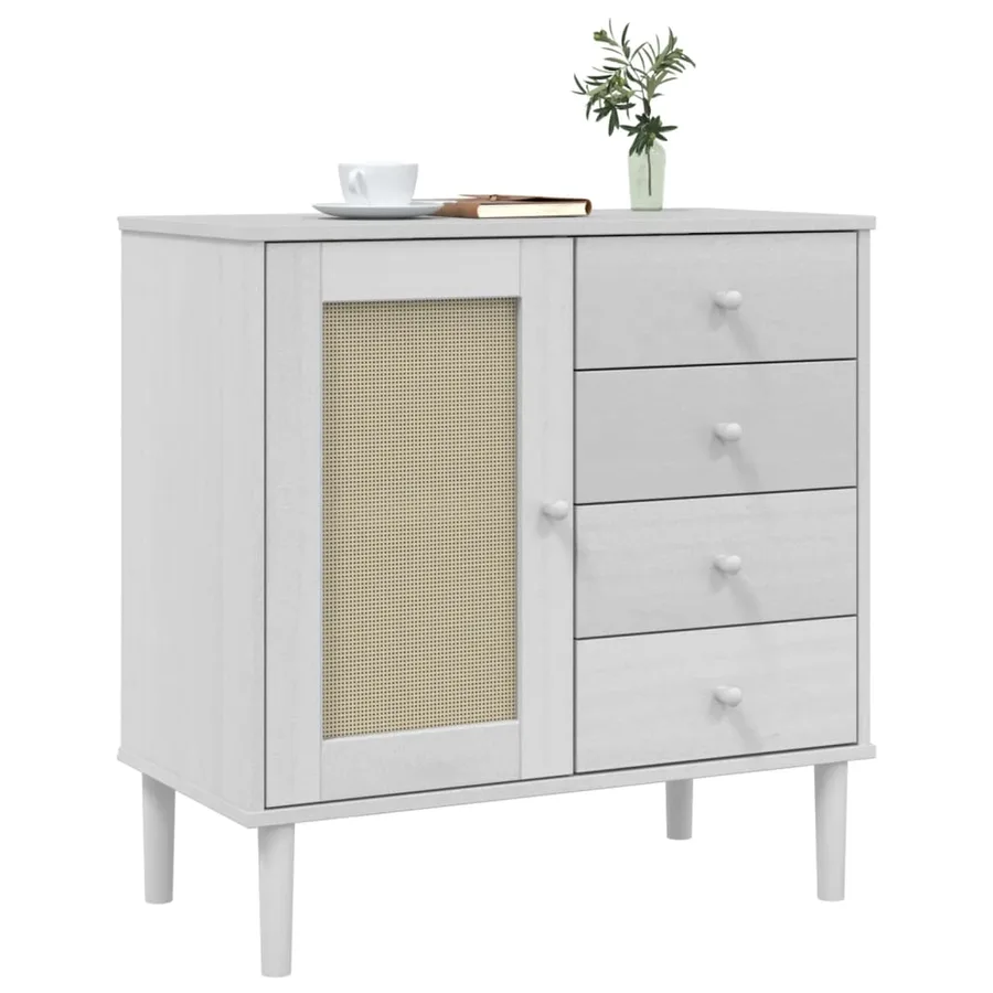 Buffet SENJA aspect rotin blanc 80x40x80 cm bois massif de pin - 3