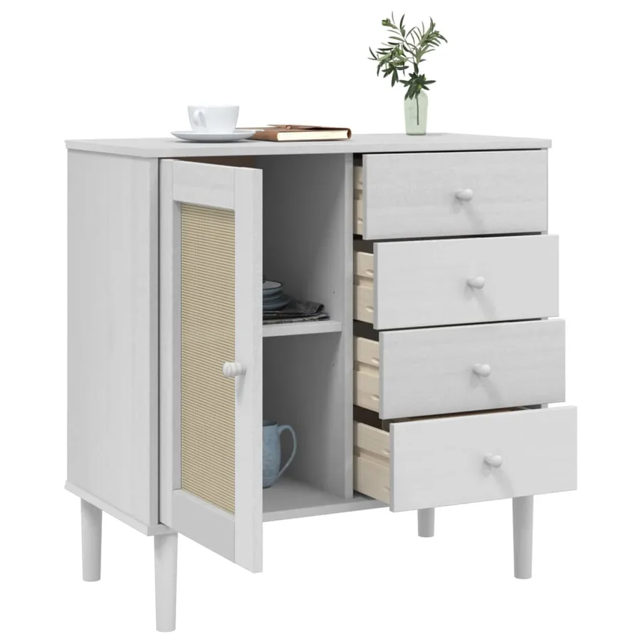 Buffet SENJA aspect rotin blanc 80x40x80 cm bois massif de pin - 4