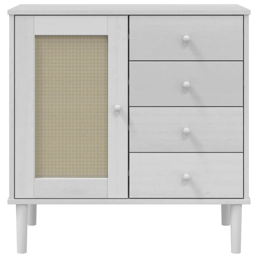 Buffet SENJA aspect rotin blanc 80x40x80 cm bois massif de pin - 5