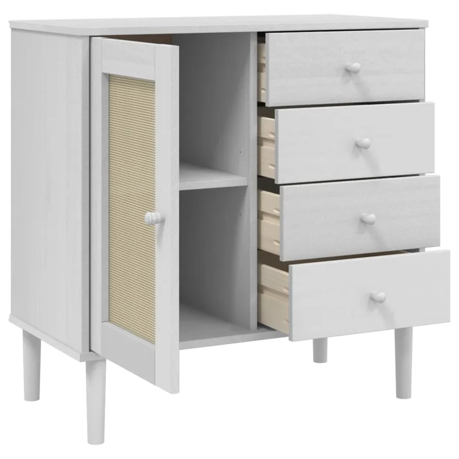 Buffet SENJA aspect rotin blanc 80x40x80 cm bois massif de pin - 6