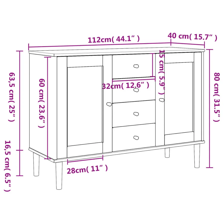 Buffet SENJA aspect rotin marron 112x40x80cm bois massif de pin - 10