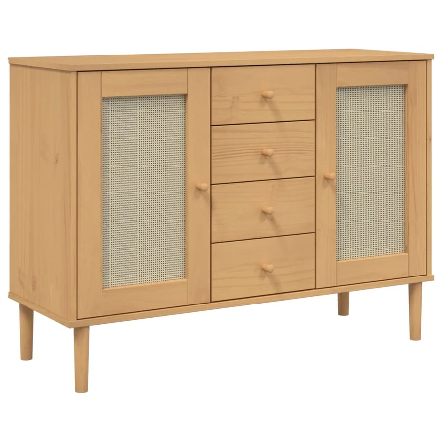 Buffet SENJA aspect rotin marron 112x40x80cm bois massif de pin - 2