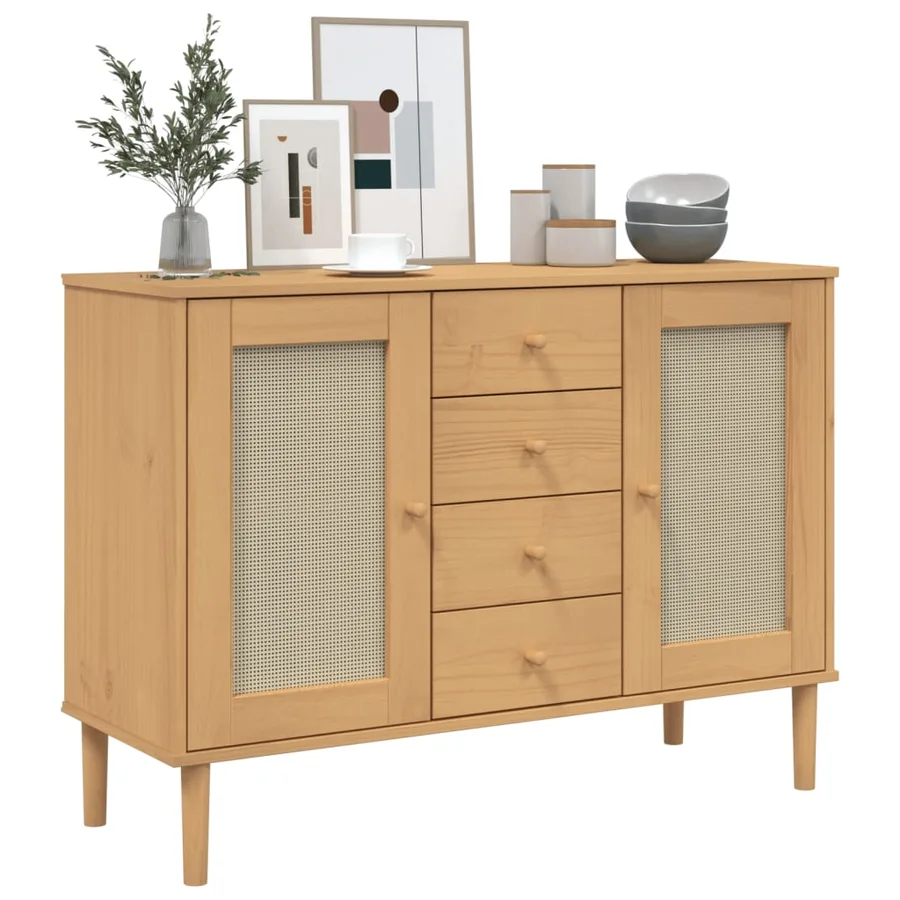 Buffet SENJA aspect rotin marron 112x40x80cm bois massif de pin - 3