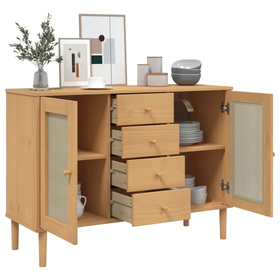 Buffet SENJA aspect rotin marron 112x40x80cm bois massif de pin - 4