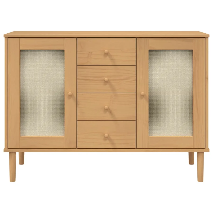 Buffet SENJA aspect rotin marron 112x40x80cm bois massif de pin - 5