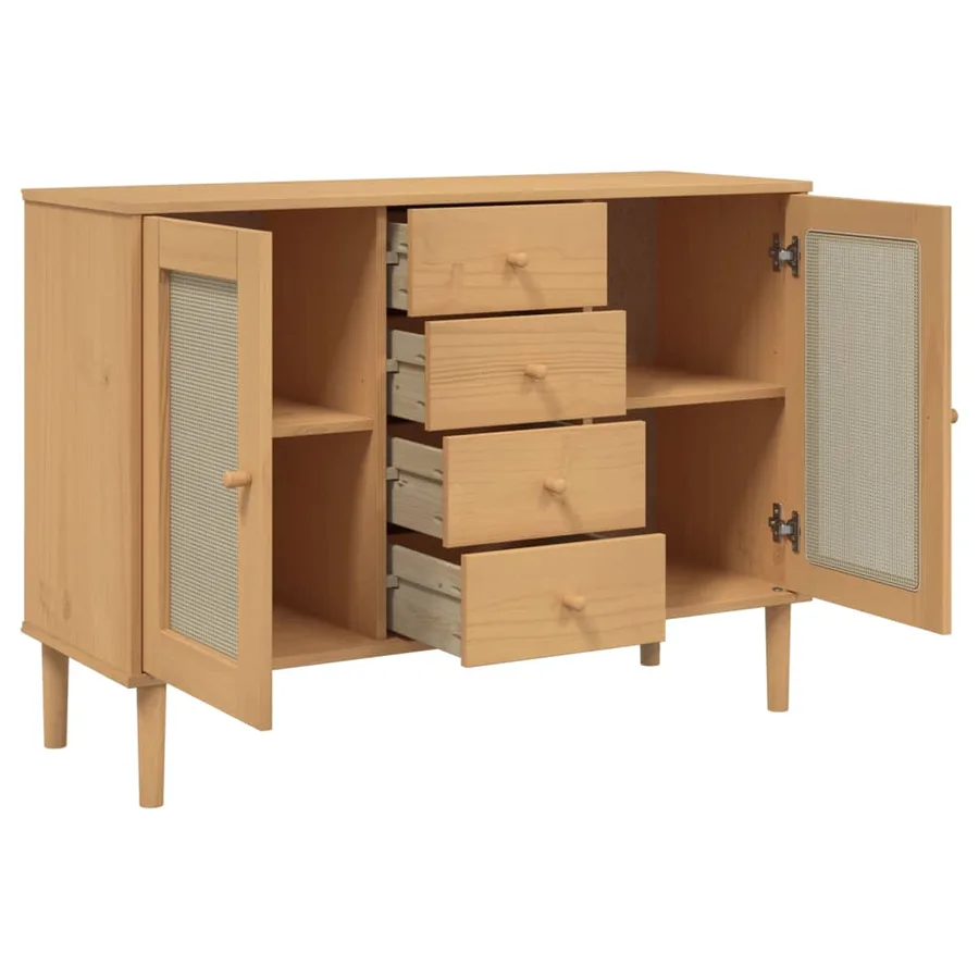 Buffet SENJA aspect rotin marron 112x40x80cm bois massif de pin - 6