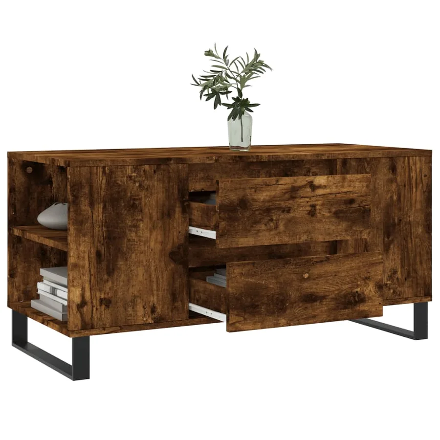 Table basse chêne fumé 102x44,5x50 cm bois d'ingénierie - 4