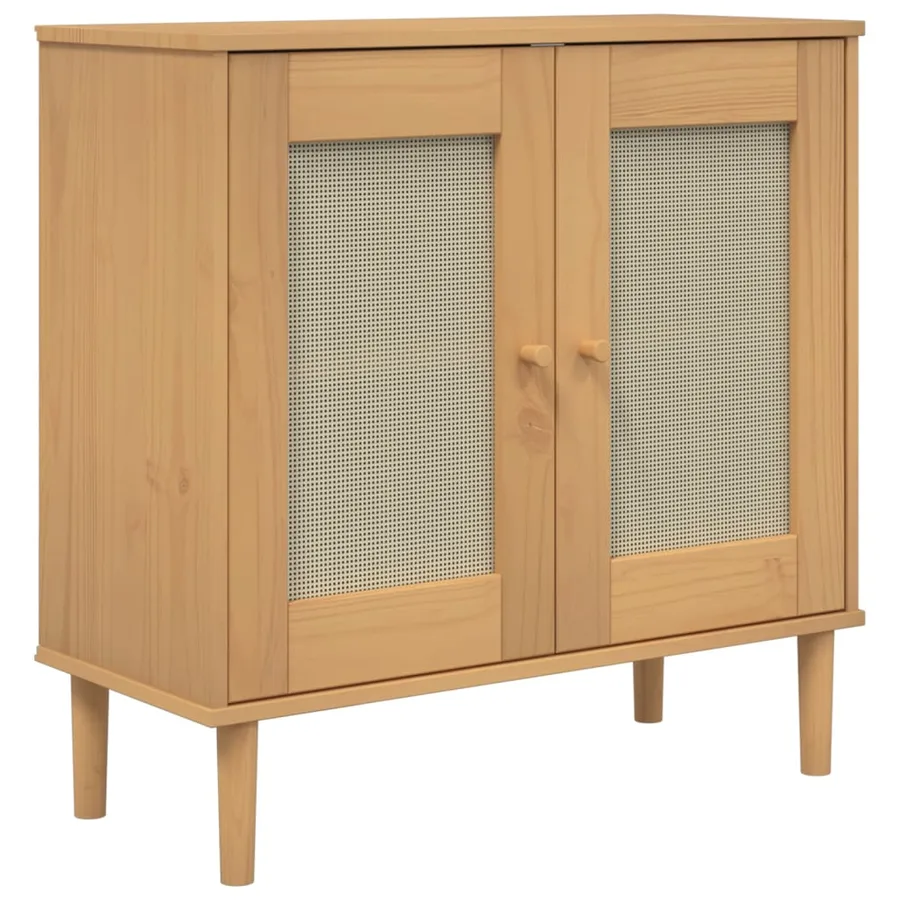 Buffet SENJA aspect rotin marron 80x35x80 cm bois massif de pin - 2