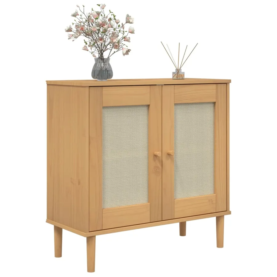 Buffet SENJA aspect rotin marron 80x35x80 cm bois massif de pin - 3