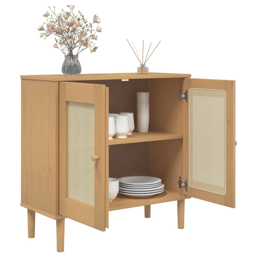 Buffet SENJA aspect rotin marron 80x35x80 cm bois massif de pin - 4