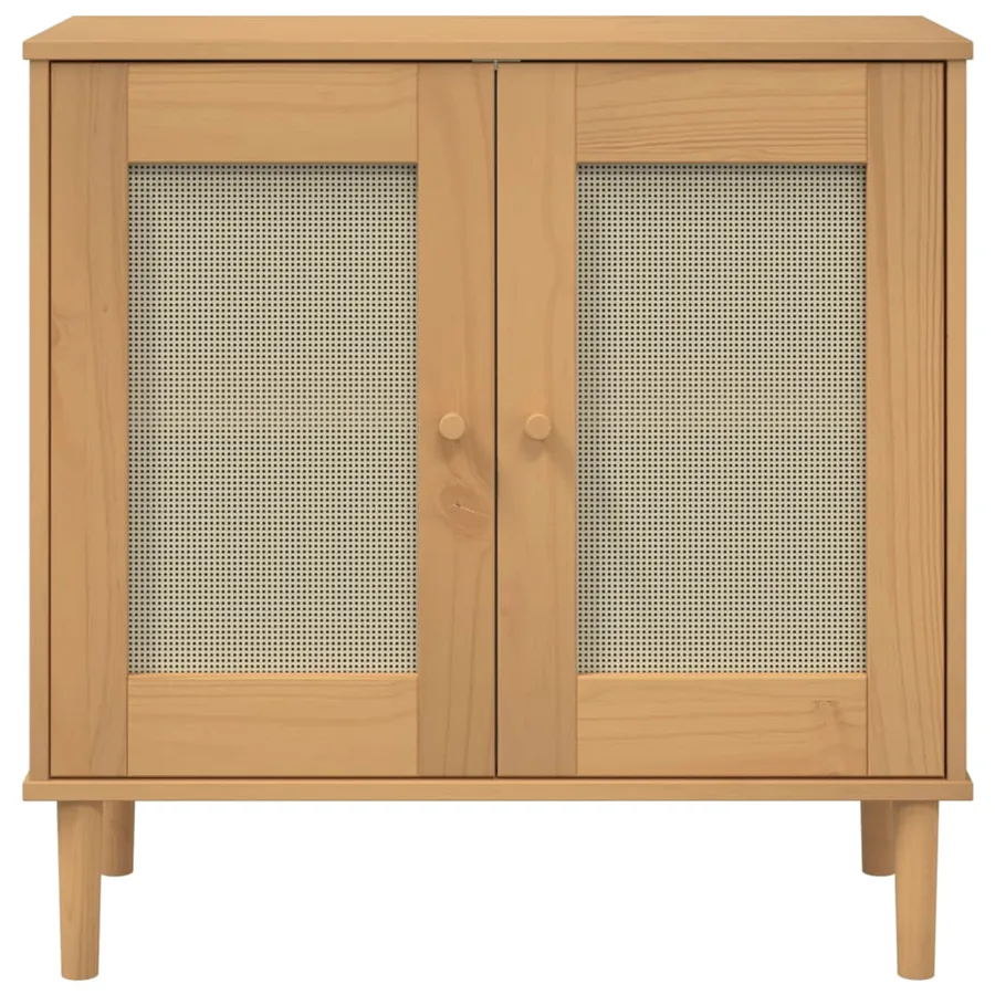Buffet SENJA aspect rotin marron 80x35x80 cm bois massif de pin - 5