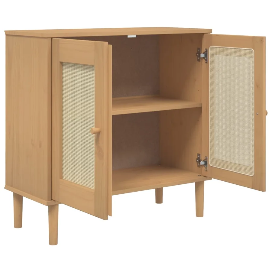 Buffet SENJA aspect rotin marron 80x35x80 cm bois massif de pin - 6