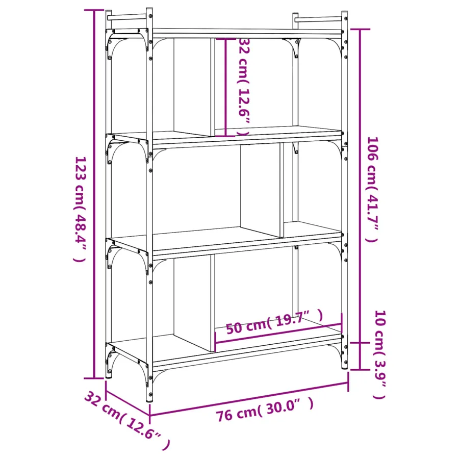 Bibliothèque 4 niveaux chêne fumé 76x32x123cm bois d'ingénierie - 9