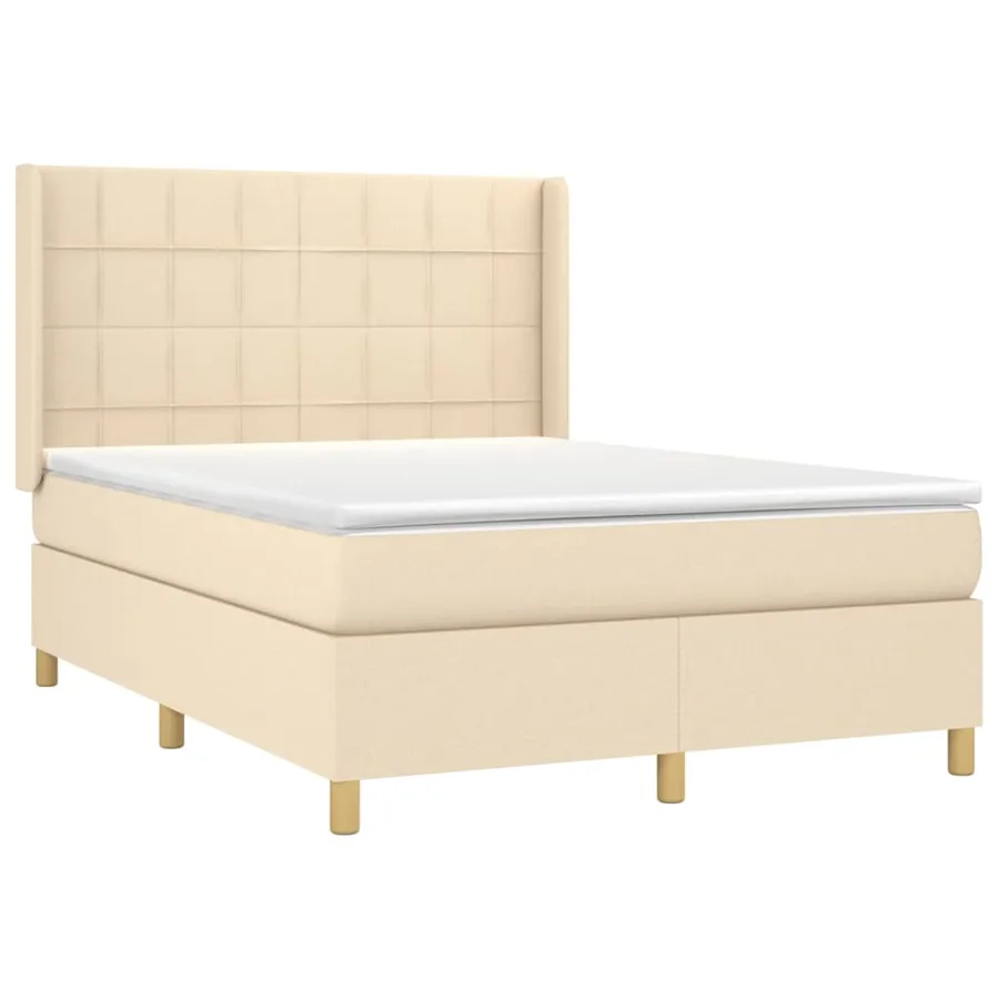 Sommier à lattes de lit avec matelas Crème 140x190 cm Tissu - 3