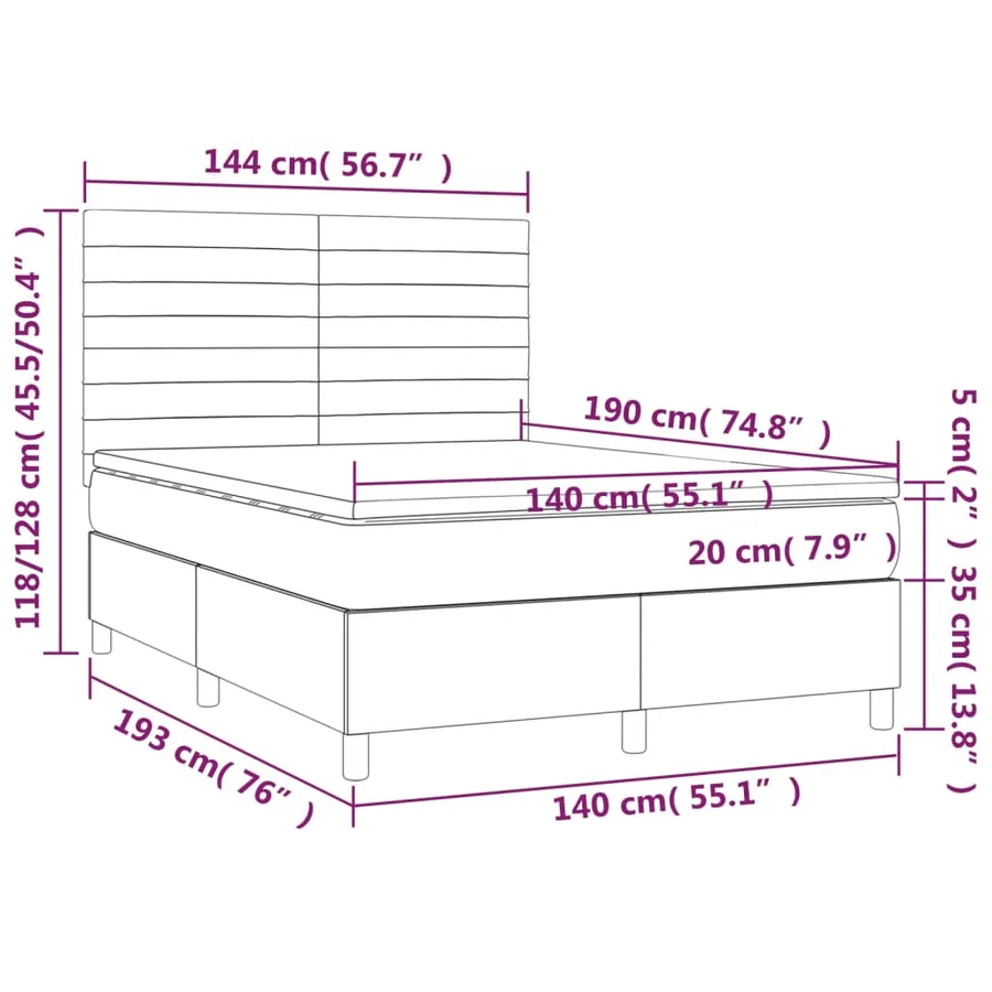 Sommier à lattes de lit avec matelas Crème 140x190 cm Tissu - 6