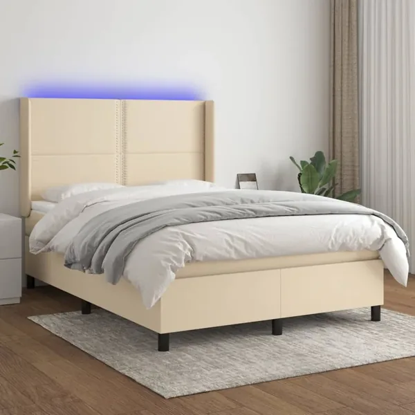 Sommier à lattes de lit matelas LED Crème 140x190 cm Tissu