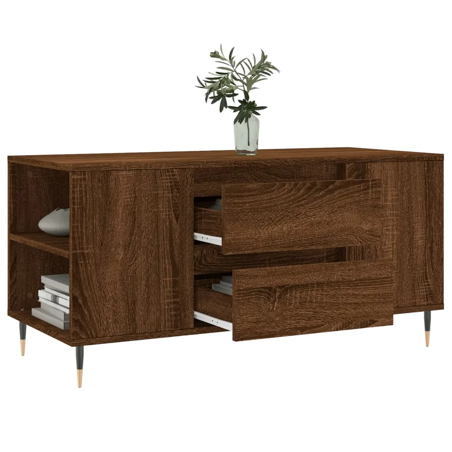 Table basse chêne marron 102x44,5x50 cm bois d'ingénierie - 4