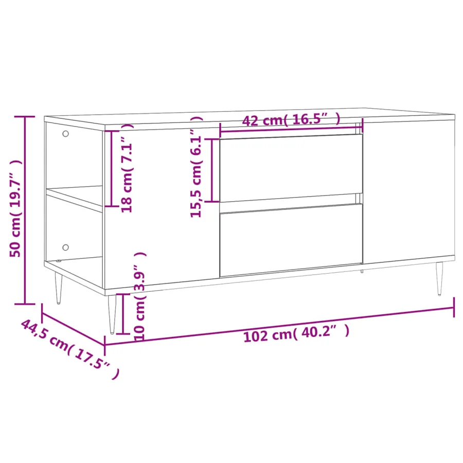 Table basse blanc 102x44,5x50 cm bois d'ingénierie - 11