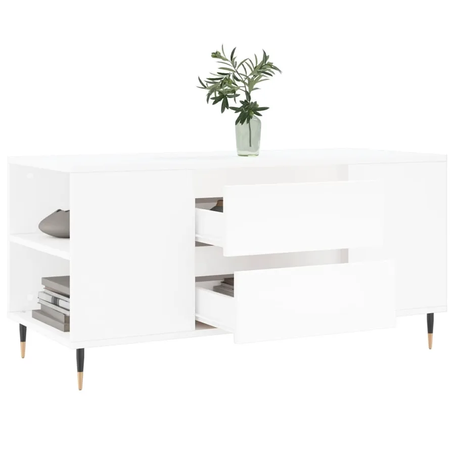 Table basse blanc 102x44,5x50 cm bois d'ingénierie - 4
