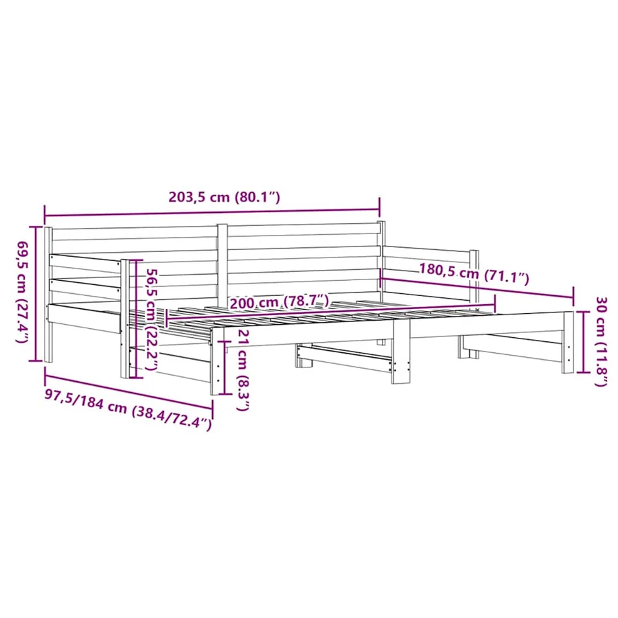 Lit de jour et lit gigogne sans matelas 90x200 cm bois massif - 11