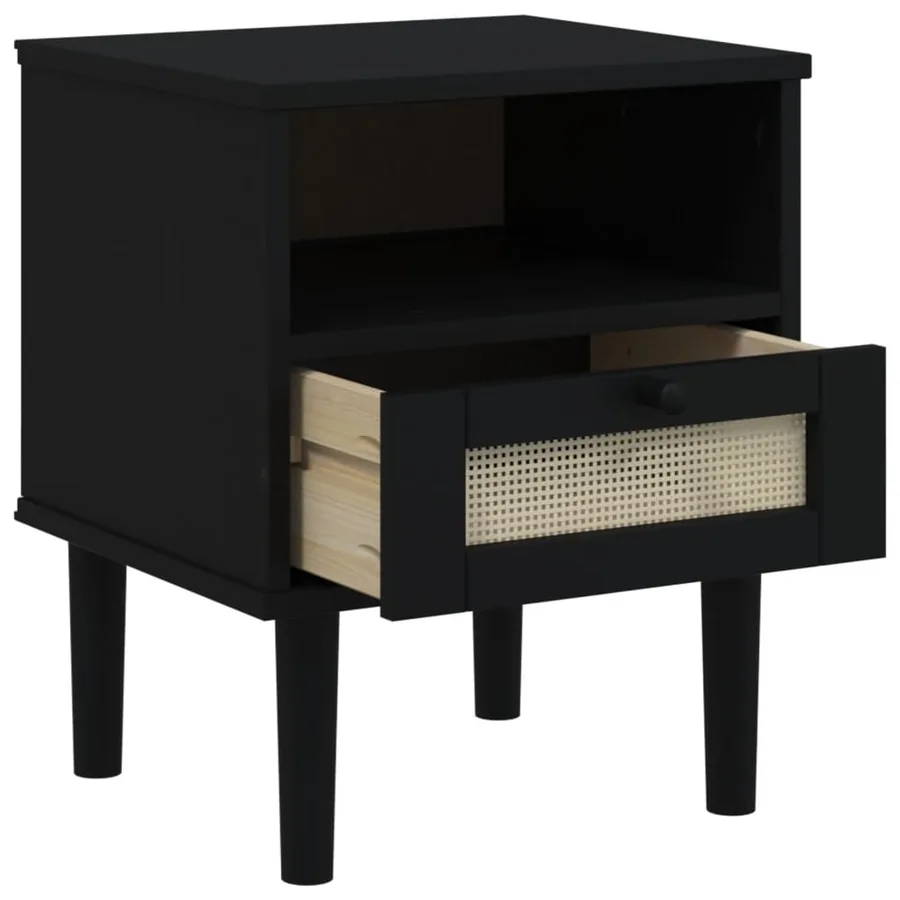 Table de chevet SENJA aspect de rotin noir bois de pin massif - 5