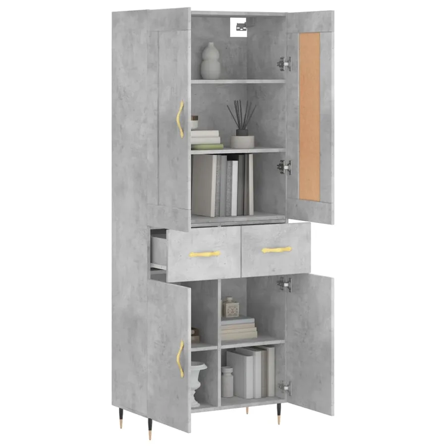 Buffet haut Gris béton 69,5x34x180 cm Bois d'ingénierie - 12