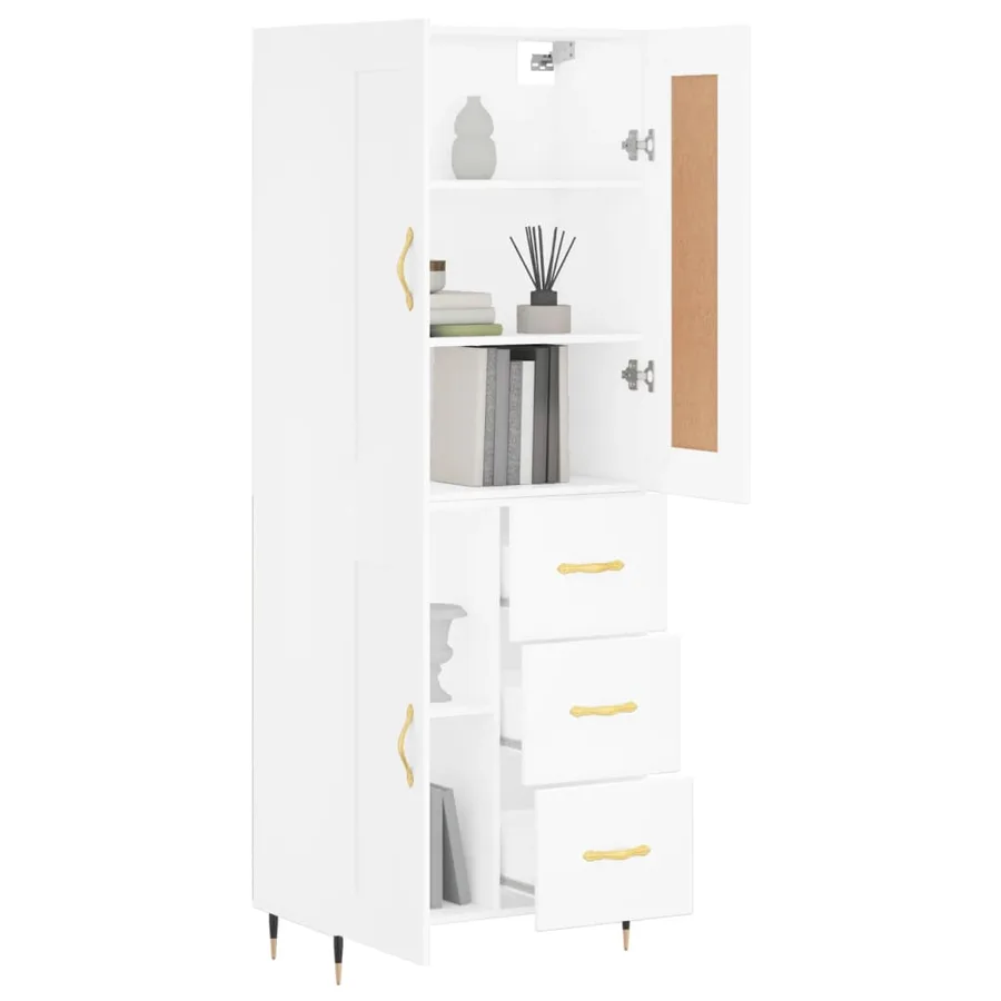 Buffet haut Blanc 69,5x34x180 cm Bois d'ingénierie - 12