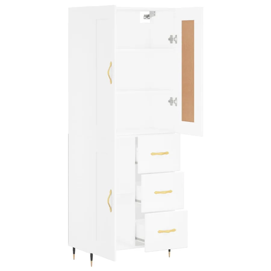 Buffet haut Blanc 69,5x34x180 cm Bois d'ingénierie - 3