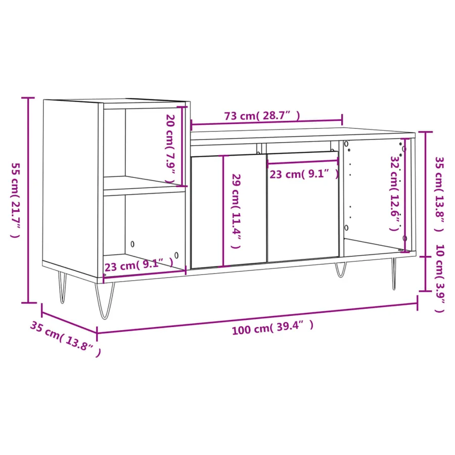 Meuble TV Chêne sonoma 100x35x55 cm Bois d'ingénierie - 12