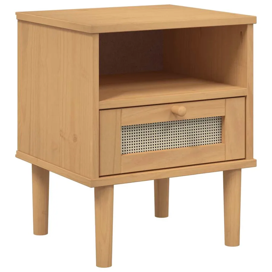 Table de chevet SENJA aspect de rotin marron bois de pin massif - 2