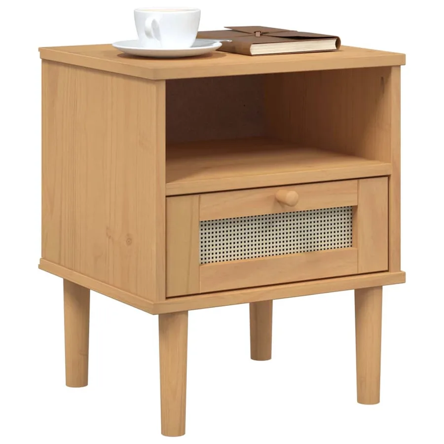 Table de chevet SENJA aspect de rotin marron bois de pin massif - 3