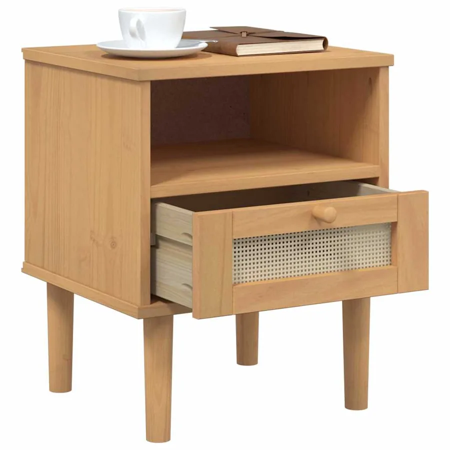Table de chevet SENJA aspect de rotin marron bois de pin massif - 4