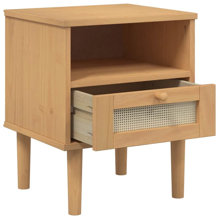 Table de chevet SENJA aspect de rotin marron bois de pin massif - 5