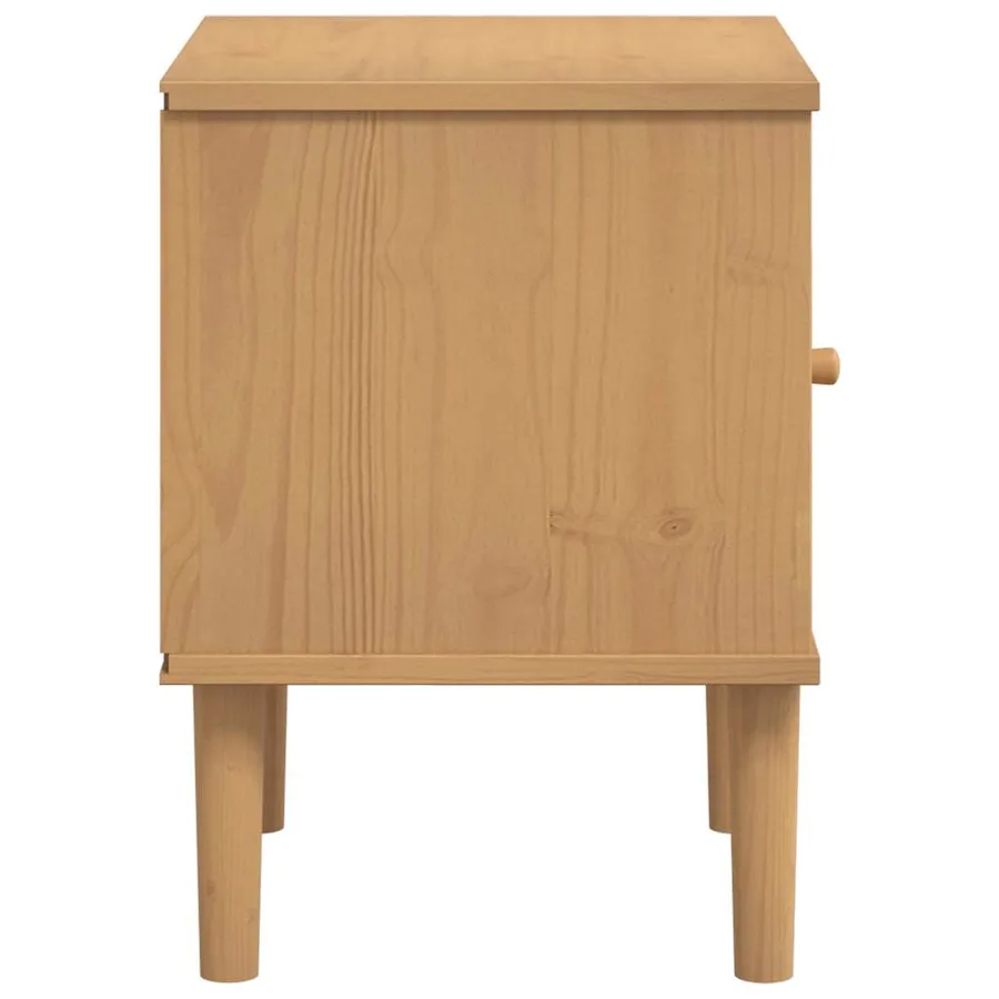 Table de chevet SENJA aspect de rotin marron bois de pin massif - 7