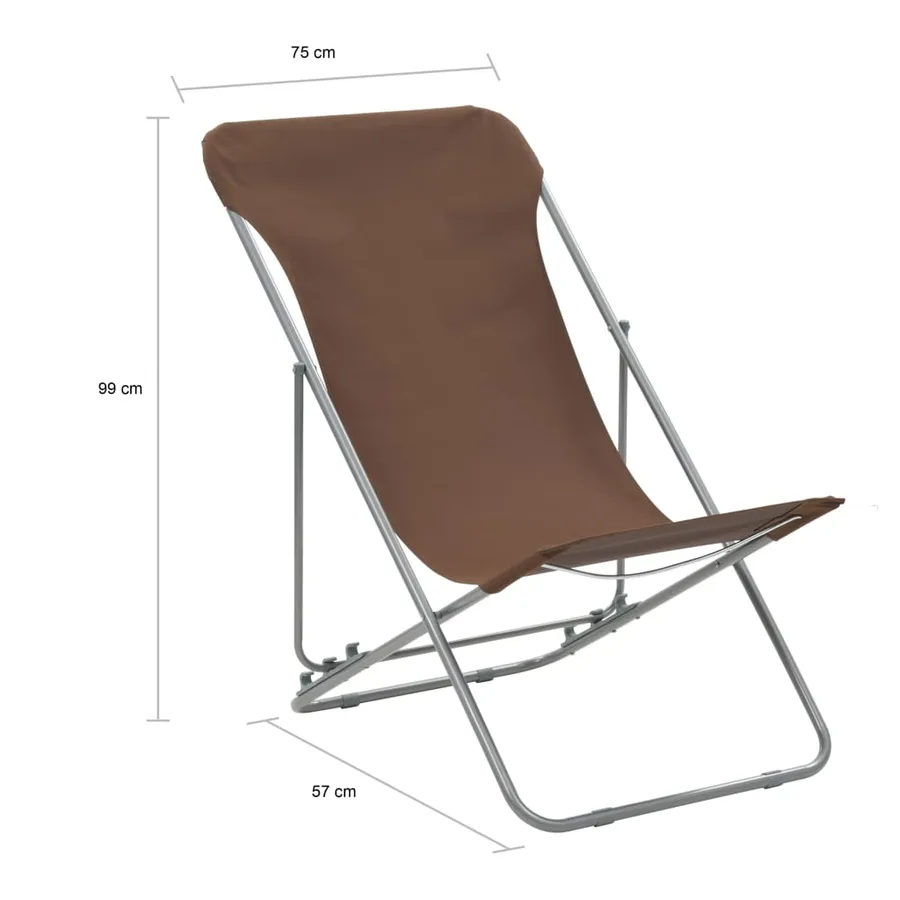 Chaises de plage pliables lot de 2 Acier et tissu oxford Marron - 10
